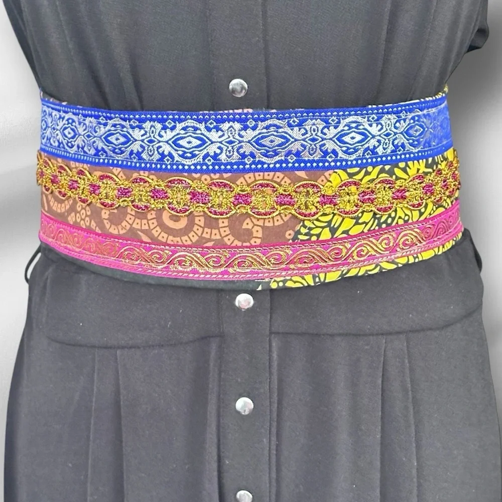 Signed Artisan OOAK Handmade Gold Fabric Patchwork Belt | Boho 38-42 Adjustable